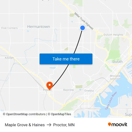 Maple Grove & Haines to Proctor, MN map