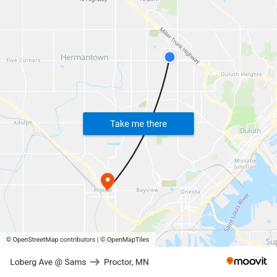 Loberg Ave @ Sams to Proctor, MN map
