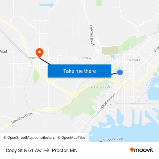 Cody St & 61 Aw to Proctor, MN map