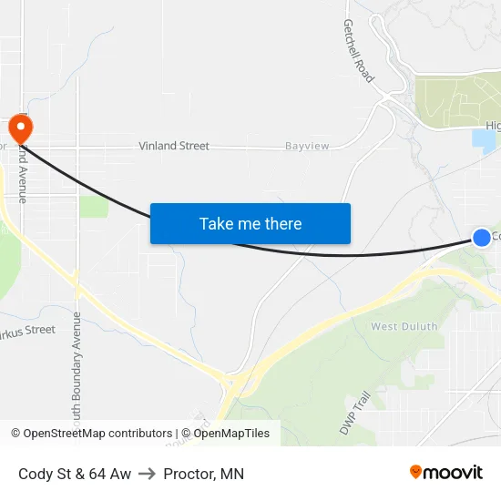 Cody St & 64 Aw to Proctor, MN map