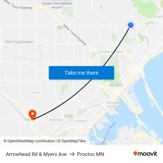 Arrowhead Rd & Myers Ave to Proctor, MN map