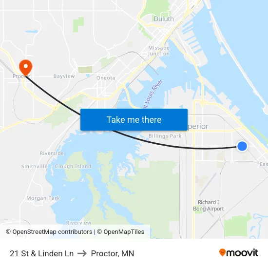 21 St & Linden Ln to Proctor, MN map