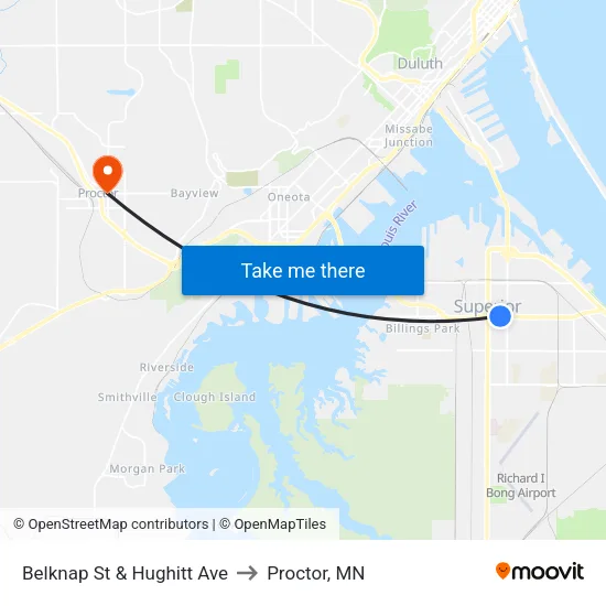 Belknap St & Hughitt Ave to Proctor, MN map