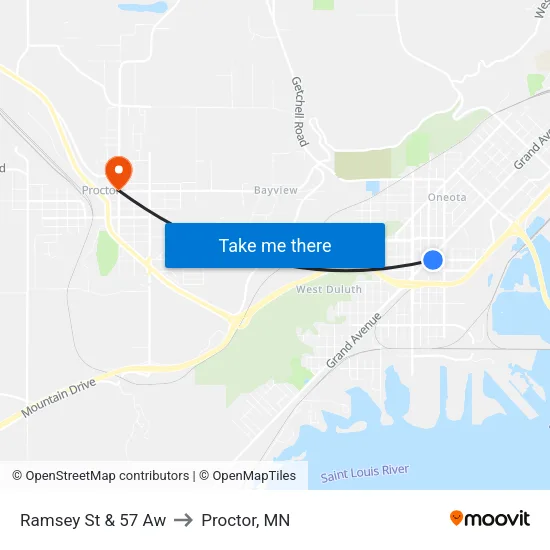 Ramsey St & 57 Aw to Proctor, MN map
