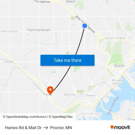 Haines Rd & Mall Dr to Proctor, MN map