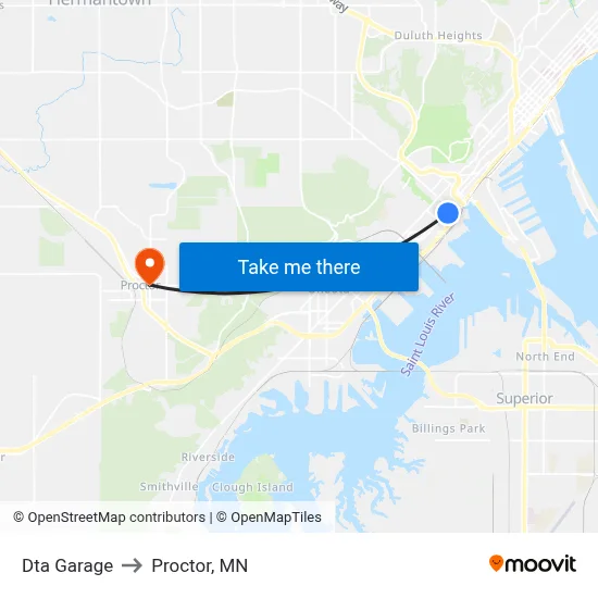Dta Garage to Proctor, MN map