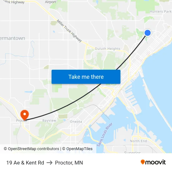 19 Ae & Kent Rd to Proctor, MN map