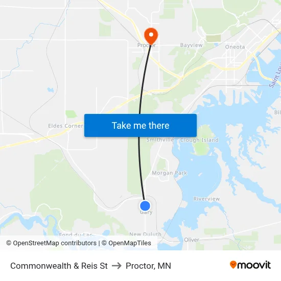 Commonwealth & Reis St to Proctor, MN map
