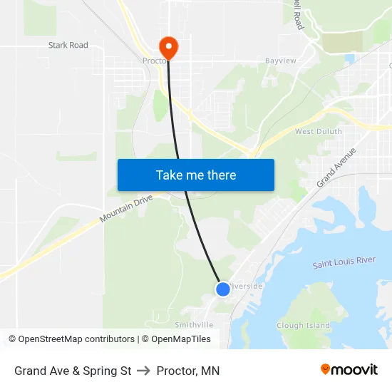 Grand Ave & Spring St to Proctor, MN map