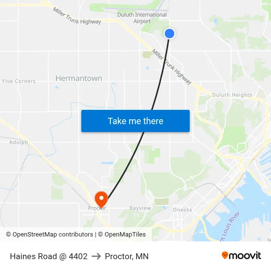 Haines Road @ 4402 to Proctor, MN map