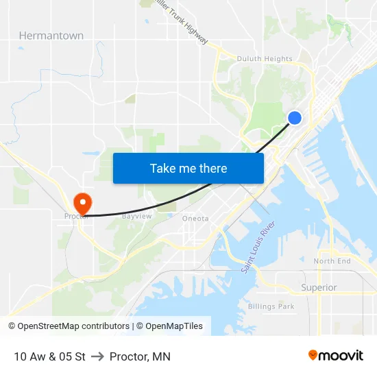 10 Aw & 05 St to Proctor, MN map