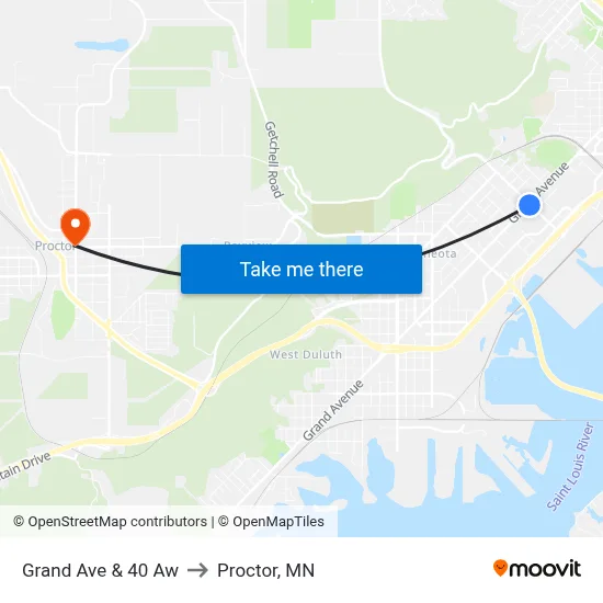 Grand Ave & 40 Aw to Proctor, MN map