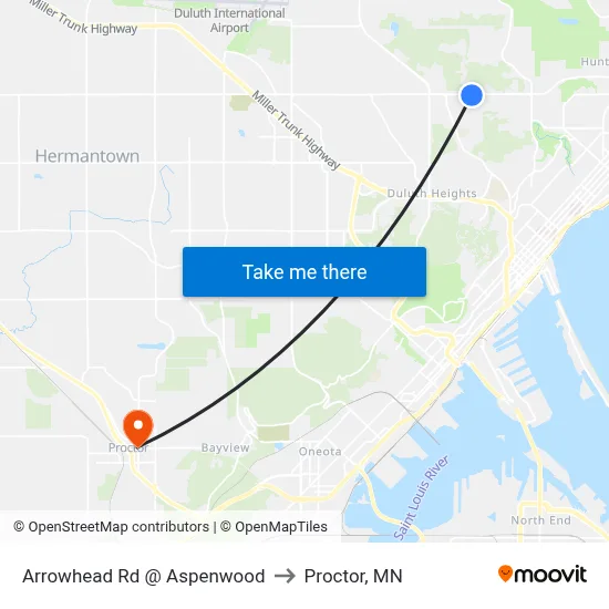 Arrowhead Rd @ Aspenwood to Proctor, MN map