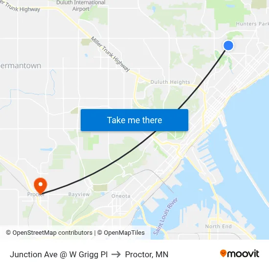 Junction Ave @ W Grigg Pl to Proctor, MN map
