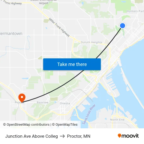 Junction Ave Above Colleg to Proctor, MN map