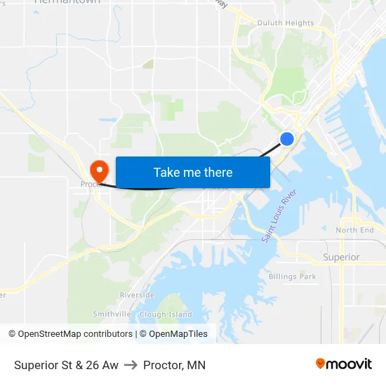 Superior St & 26 Aw to Proctor, MN map