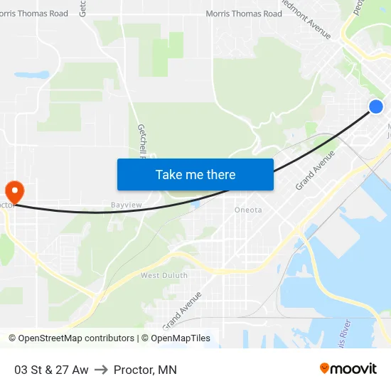 03 St & 27 Aw to Proctor, MN map