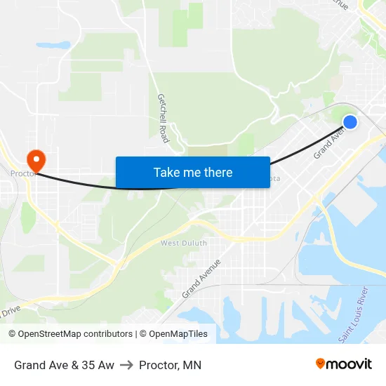 Grand Ave & 35 Aw to Proctor, MN map