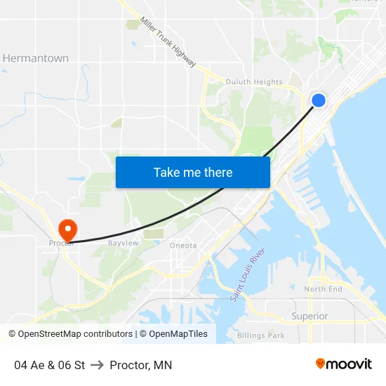 04 Ae & 06 St to Proctor, MN map