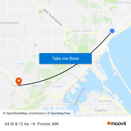04 St & 12 Ae to Proctor, MN map