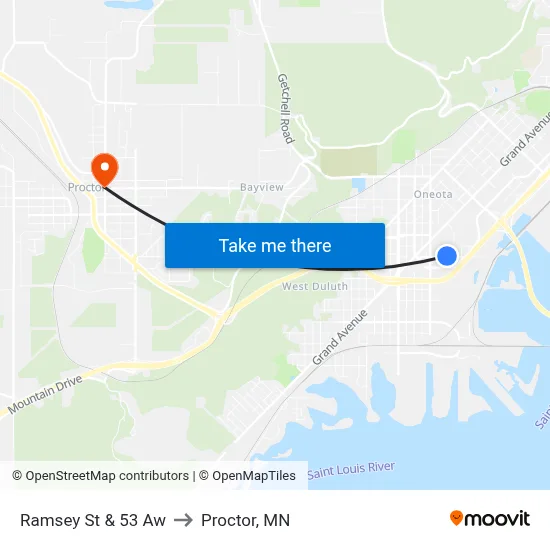 Ramsey St & 53 Aw to Proctor, MN map