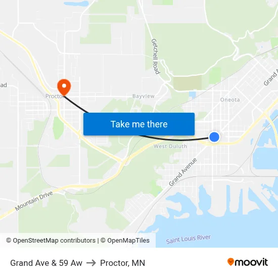 Grand Ave & 59 Aw to Proctor, MN map