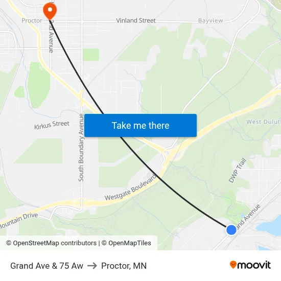 Grand Ave & 75 Aw to Proctor, MN map