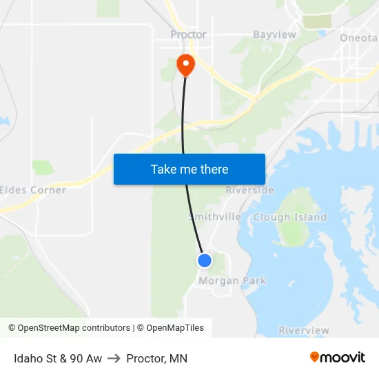 Idaho St & 90 Aw to Proctor, MN map