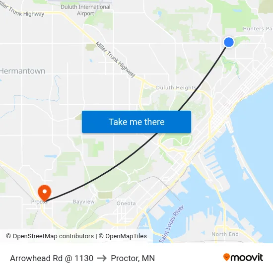 Arrowhead Rd @ 1130 to Proctor, MN map