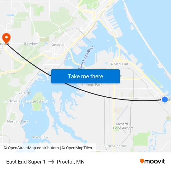East End Super 1 to Proctor, MN map