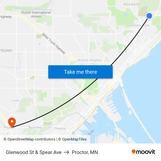 Glenwood St & Spear Ave to Proctor, MN map