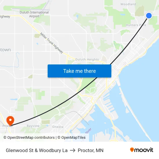 Glenwood St & Woodbury La to Proctor, MN map
