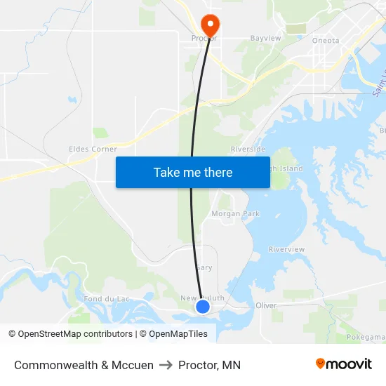 Commonwealth & Mccuen to Proctor, MN map