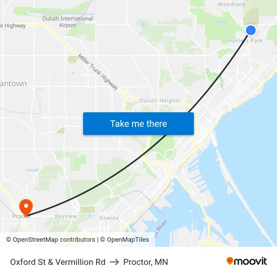 Oxford St & Vermillion Rd to Proctor, MN map