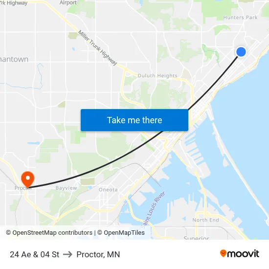 24 Ae & 04 St to Proctor, MN map