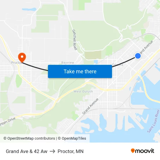 Grand Ave & 42 Aw to Proctor, MN map