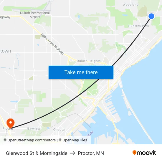 Glenwood St & Morningside to Proctor, MN map