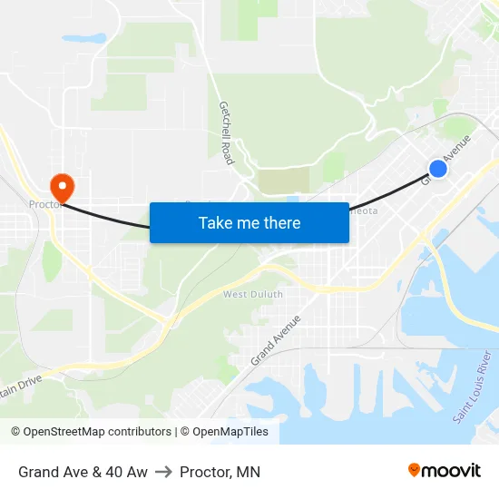Grand Ave & 40 Aw to Proctor, MN map