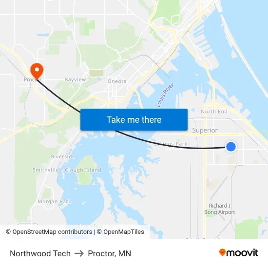 Northwood Tech to Proctor, MN map