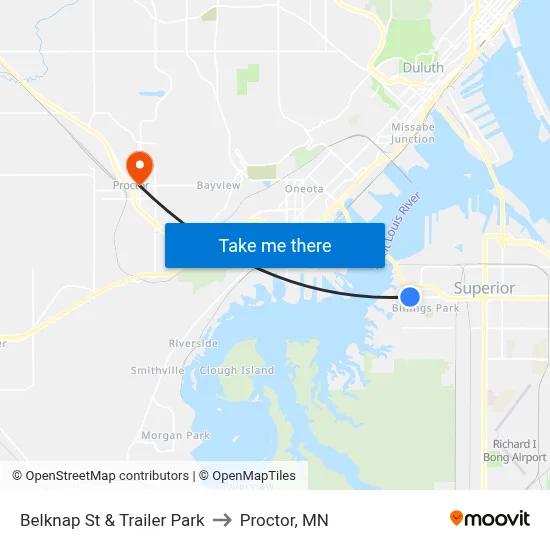 Belknap St & Trailer Park to Proctor, MN map