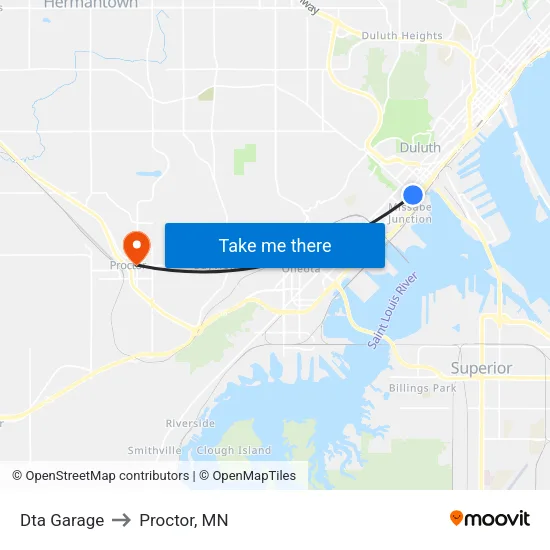 Dta Garage to Proctor, MN map