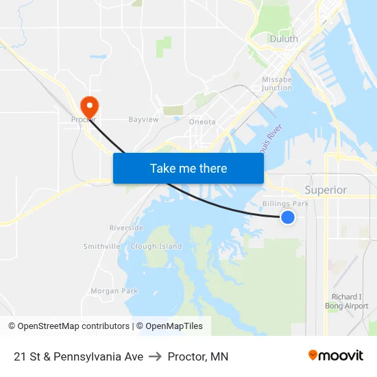 21 St & Pennsylvania Ave to Proctor, MN map
