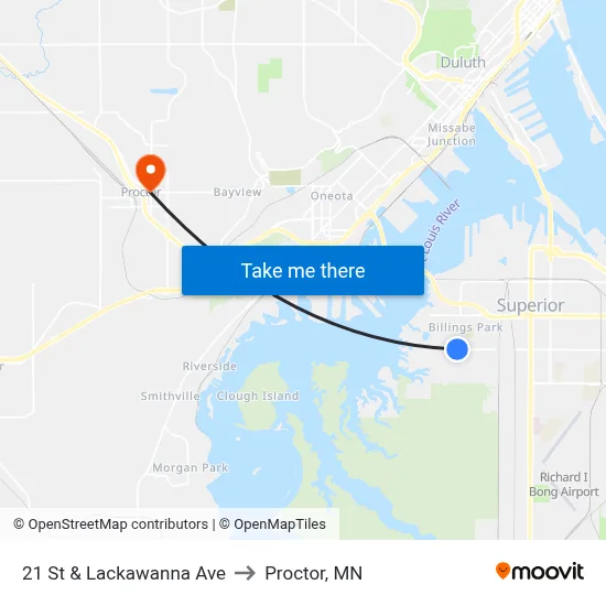 21 St & Lackawanna Ave to Proctor, MN map