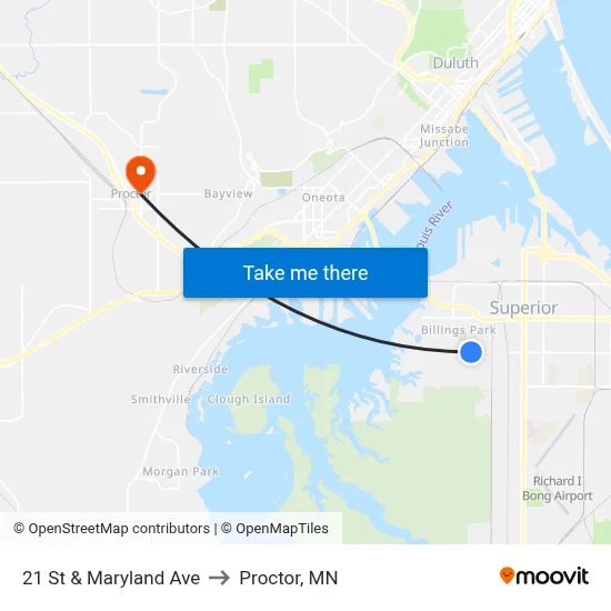 21 St & Maryland Ave to Proctor, MN map