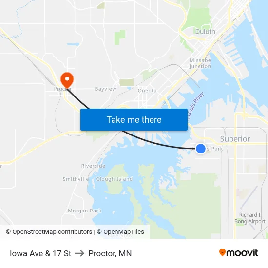 Iowa Ave & 17 St to Proctor, MN map