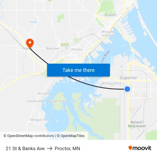 21 St & Banks Ave to Proctor, MN map