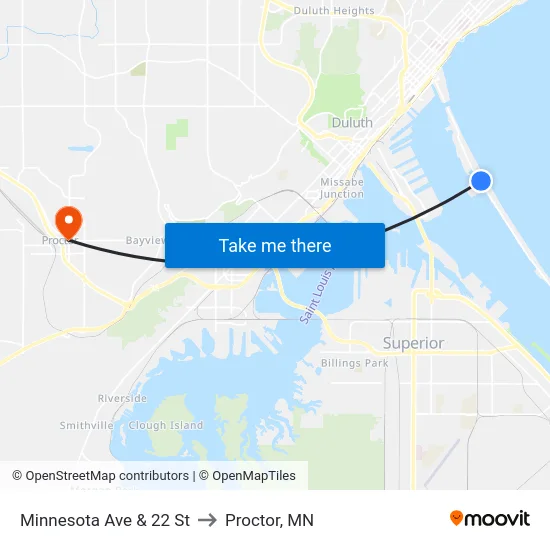 Minnesota Ave & 22 St to Proctor, MN map