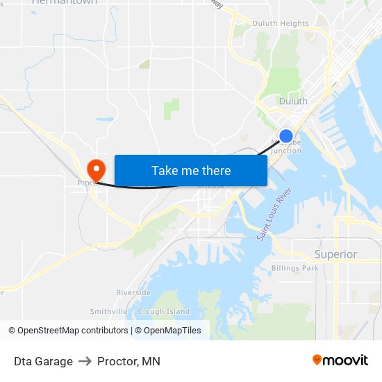 Dta Garage to Proctor, MN map
