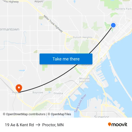 19 Ae & Kent Rd to Proctor, MN map