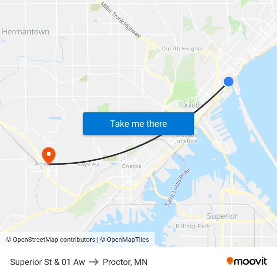 Superior St & 01 Aw to Proctor, MN map